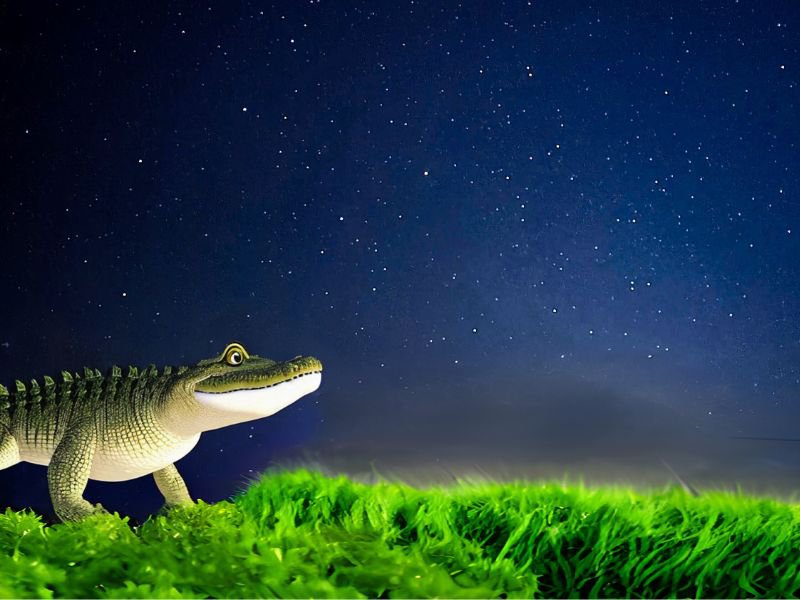 Cartoon croc watching stars