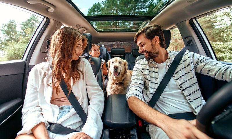 Family driving with dog/ iStock
