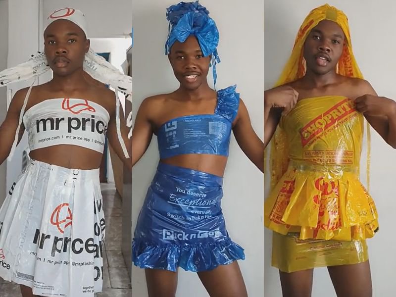 Shopping bags as clothes