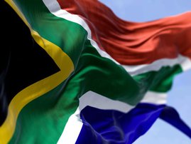 South African flag blowing in wind