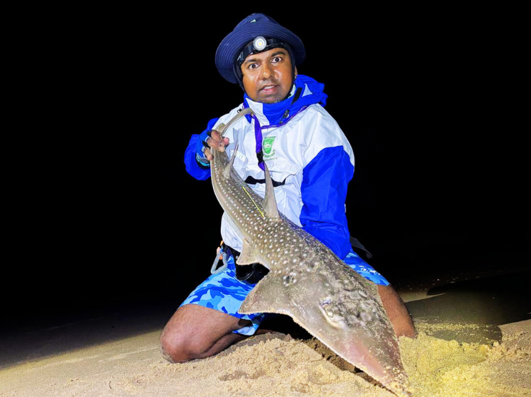 Shalvin Naidoo with a Sandshark caught at Kosi Bay