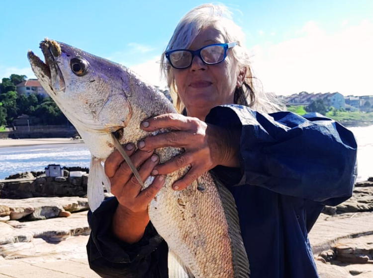 Leonie Conradie displaying a Kob caught at Uvongo