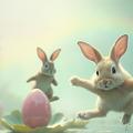 A beautiful graphic of bunnies jumping around Easter egg flowers