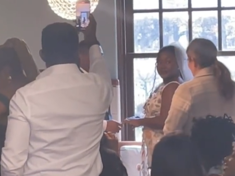 A couple getting married at a coffee shop