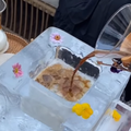 A large ice block with a cavity for iced coffee