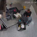 A person driving a floor cleaning machine crashes into a cashier till inside a SPAR