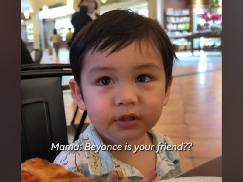 A toddler tells his mom that Beyonce is his friend