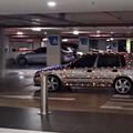 A Toyota Tazz decorated with Christmas lights