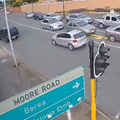A vehicle about to hit the light pole somewhere in Durban