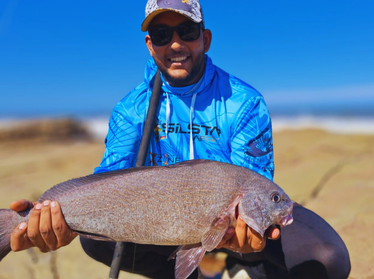 Akshay Maharaj with a baardman caught off the South Coast