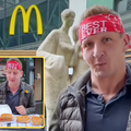 American man with bandana eating McDonalds