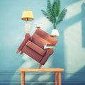 An armchair in balance on a table