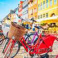 Bicycles lined up outside a restaurant