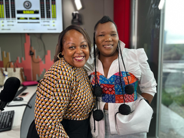 Carol Ofori and fashion designer Kwenzekile Nkomo at the ECR studios