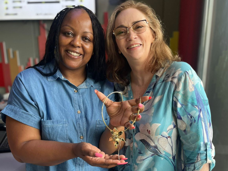 Carol Ofori and Kim Dyason at the East Coast Radio studio