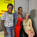 Carol Ofori and two adaptive surfers in Durban at the East Coast Radio