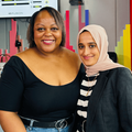 Carol Ofori standing with Raeesa Bayat inside the East Coast Radio studios
