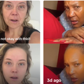 Caucasian and Black woman using the age filter on TikTok
