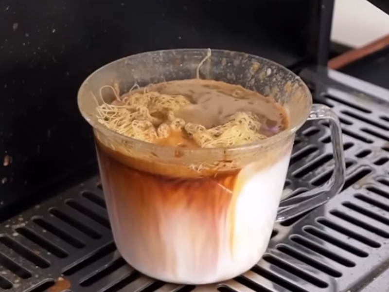 Cheese coffee made with a coffee machine