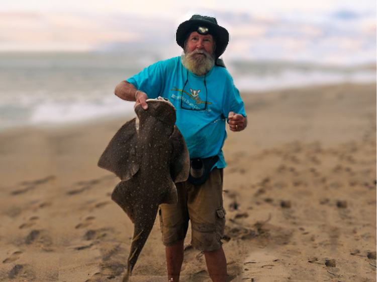 Hoppy Hopkinson with an angel shark, a rare catch caught down the south coast