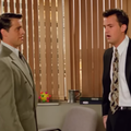 Joey and Chandler from Friends talking to each other in the office