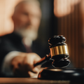 Judge striking a gavel in court