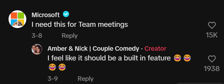 Microsoft comments on a TikTok video