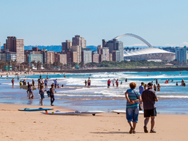 People on a visit to the beach at Durban beachfront