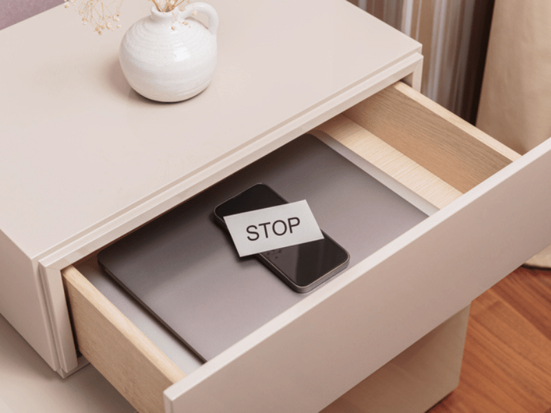 Phone in desk drawer