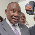 President Ramaphosa looks shocked as he holds a jar of Marijuana