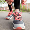 Red and grey running shoes
