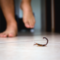 Scorpion indoors near a person walking