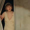 Taylor Swift wearing a flower crown and red lipstick