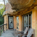 The outside terrace of the luxury cave in Drakensberg