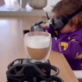Toddler operating a drone with remote and VR gear