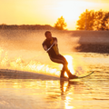 Man waterskis on a dam